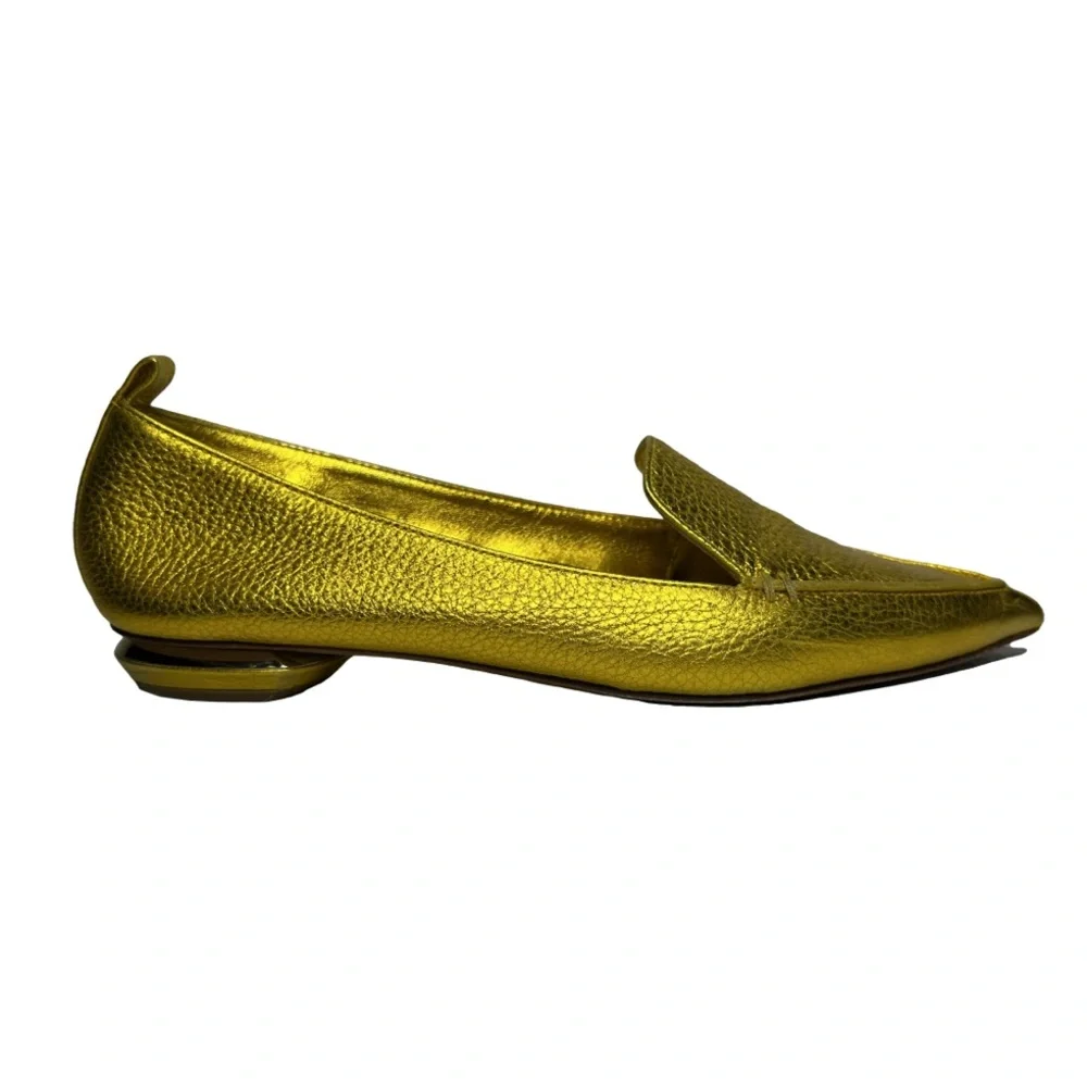 NICHOLAS KIRKWOOD | Beya Gold Leather Pointed Toe Flat Loafer Shoe Lux